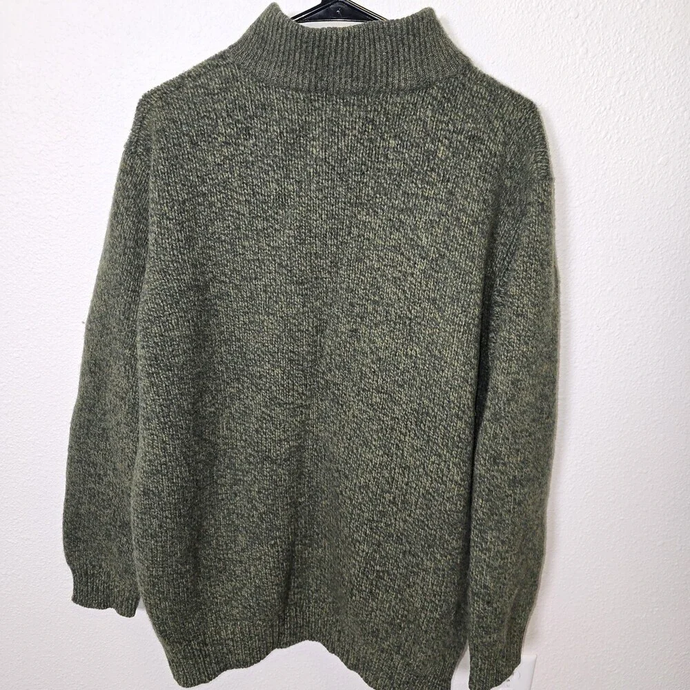 L.L. Bean Lambswool Sweater XXL Tall Green Mock Neck Button Pullover Men’s